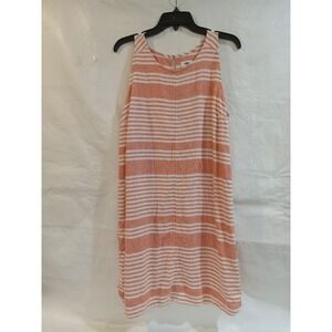 Old Navy Womens Large Coral Orange White Striped Linen Blend Shift Tank Dress